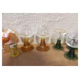 Vintage Colored Glassware Collection with Goblets, Compote, and Shakers