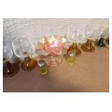 Vintage Colored Glassware Collection with Goblets, Compote, and Shakers