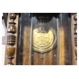 Antique Wooden Wall Clock Case with Glass Front and Brass Pendulum