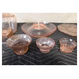 Set of Vintage Pink Depression Glassware Assorted Serving Pieces
