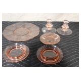 Set of Vintage Pink Depression Glassware Assorted Serving Pieces