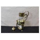 Vintage Glass and Brass Coffee Carafe with Warmer Stand