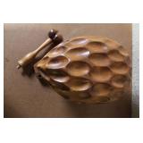 Vintage Mabini Handicraft Kiln Dried Monkey Pod Nut Bowl with Mallet