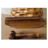 Vintage Mabini Handicraft Kiln Dried Monkey Pod Nut Bowl with Mallet