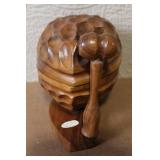 Vintage Mabini Handicraft Kiln Dried Monkey Pod Nut Bowl with Mallet