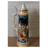 German Beer Stein with Pewter Lid and Relief Scene Tanz auf der Alm