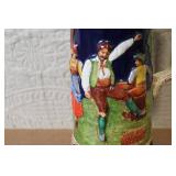 German Beer Stein with Pewter Lid and Relief Scene Tanz auf der Alm