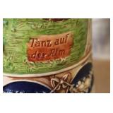 German Beer Stein with Pewter Lid and Relief Scene Tanz auf der Alm