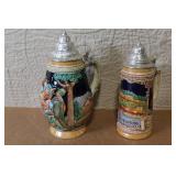Pair of Vintage German Beer Steins with Pewter Lids