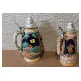 Pair of Vintage German Beer Steins with Pewter Lids