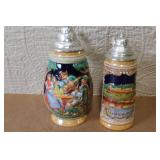 Pair of Vintage German Beer Steins with Pewter Lids