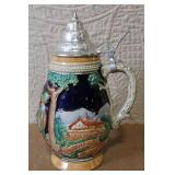 Pair of Vintage German Beer Steins with Pewter Lids