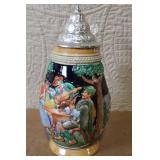 Pair of Vintage German Beer Steins with Pewter Lids