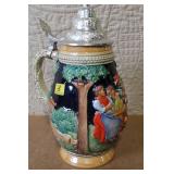 Pair of Vintage German Beer Steins with Pewter Lids