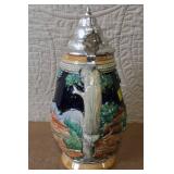 Pair of Vintage German Beer Steins with Pewter Lids