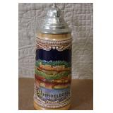 Pair of Vintage German Beer Steins with Pewter Lids
