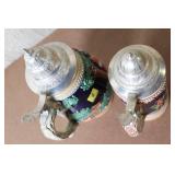 Pair of Vintage German Beer Steins with Pewter Lids