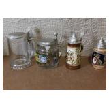 Set of 4 German Beer Steins with Pewter Lids Assorted Designs