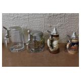 Set of 4 German Beer Steins with Pewter Lids Assorted Designs