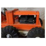 Vintage Orange Metal Toy Road Grader with Rubber Tires