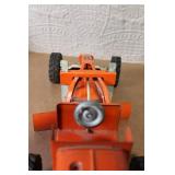 Vintage Orange Metal Toy Road Grader with Rubber Tires