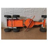 Vintage Orange Metal Toy Road Grader with Rubber Tires