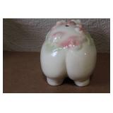 Vintage Ceramic Piggy Bank with Floral Accents