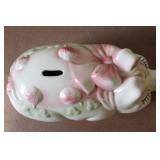 Vintage Ceramic Piggy Bank with Floral Accents