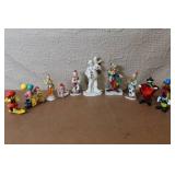 Collection of 10 Colorful Clown Figurines with Porcelain and Marble Accents