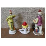 Collection of 10 Colorful Clown Figurines with Porcelain and Marble Accents