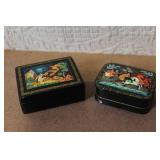 Set of 4 Russian Hand Painted Lacquer Boxes and Trays
