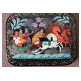Set of 4 Russian Hand Painted Lacquer Boxes and Trays