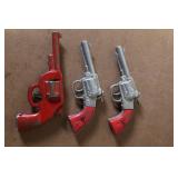 Set of 3 Vintage Toy Cap Guns with Red and Silver Finish