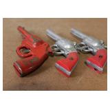 Set of 3 Vintage Toy Cap Guns with Red and Silver Finish