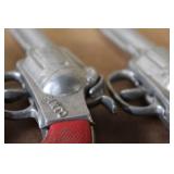 Set of 3 Vintage Toy Cap Guns with Red and Silver Finish