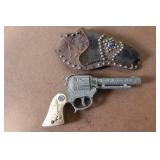 Vintage Western Style Toy Cap Gun with Embossed Leather Holster