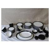 Gemini Fine China Dinnerware Set Made in Japan, Black and Silver Trim