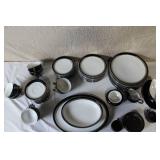 Gemini Fine China Dinnerware Set Made in Japan, Black and Silver Trim