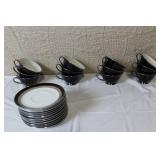 Gemini Fine China Dinnerware Set Made in Japan, Black and Silver Trim