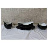 Gemini Fine China Dinnerware Set Made in Japan, Black and Silver Trim