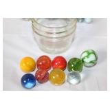 Large Assorted Collection of Vintage and Modern Glass Marbles in Jars and Bag