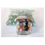 Large Assorted Collection of Vintage and Modern Glass Marbles in Jars and Bag