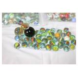 Large Assorted Collection of Vintage and Modern Glass Marbles in Jars and Bag