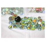 Large Assorted Collection of Vintage and Modern Glass Marbles in Jars and Bag