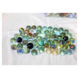 Large Assorted Collection of Vintage and Modern Glass Marbles in Jars and Bag