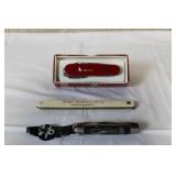Collection of 3 Pocket Knives - Victorinox Swiss Army Camping, John Morrell & Co., Hopalong Cassidy