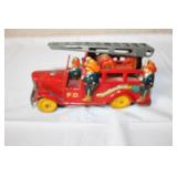 Vintage Japanese Tin Litho Fire Truck Toy with Ladder