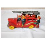 Vintage Japanese Tin Litho Fire Truck Toy with Ladder