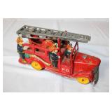 Vintage Japanese Tin Litho Fire Truck Toy with Ladder