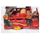 Vintage Japanese Tin Litho Fire Truck Toy with Ladder